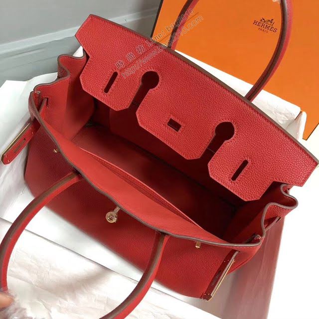 Hermes女包 愛馬仕Birkin Hermes鉑金包 togo小牛皮 國旗紅 蠟線半手工縫製  am1711